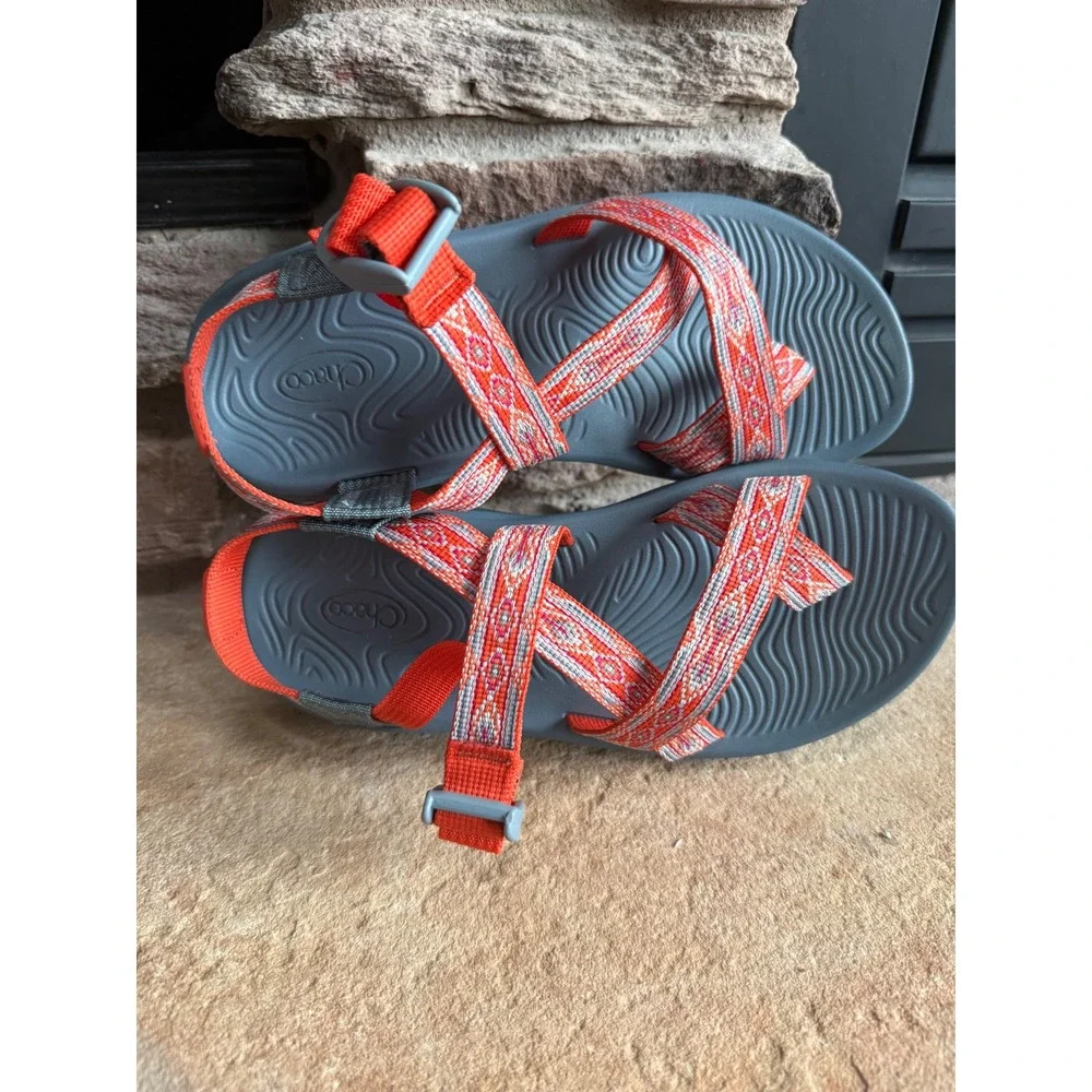 Chaco Z Cloud Sandals Womens 7 Orange Gray Strap Hiking Shoes Outdoor Granola - Picture 3 of 10